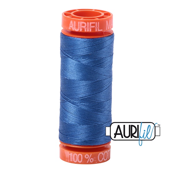 Aurifil 50 WT Cotton Mako Spool Thread Delft Blue, Solid Thread