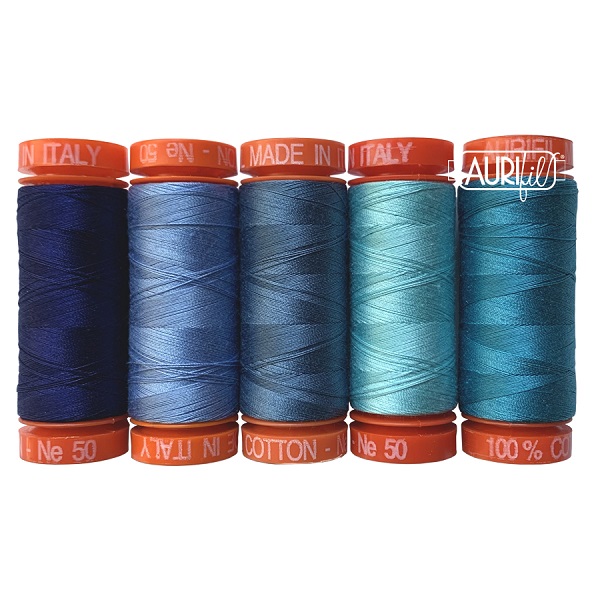 Aurifil 50 WT Cotton Mako Spool Thread Delft Blue, Solid Thread